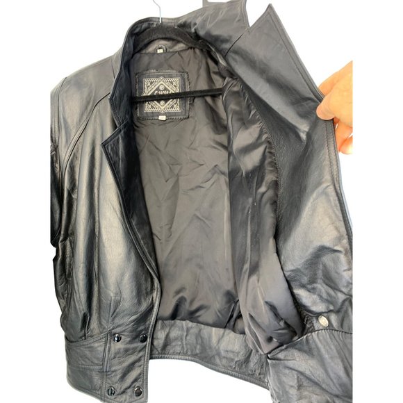 80s VTG Suzies Black Moto Leather Jacket Large Dolman Snap Crop Insulated 6729 - Picture 13 of 16